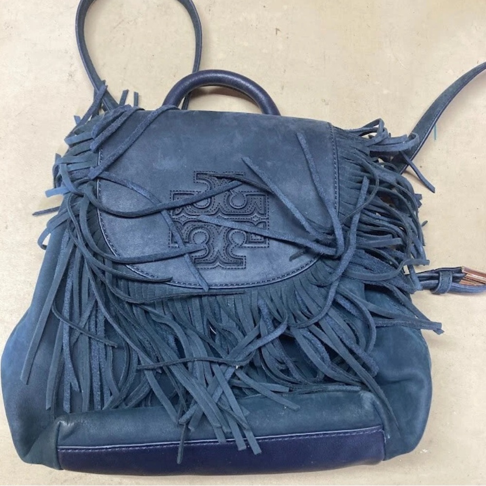 Tory Burch Navy Blue Fringed Backpack